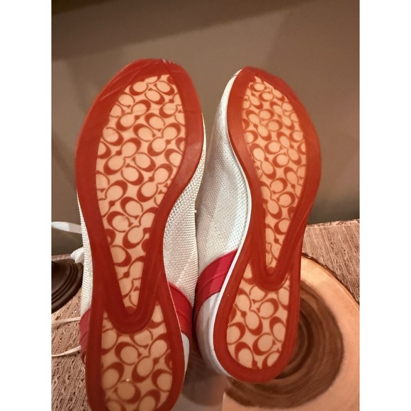 COACH MYLA 1941 SNEAKERS Womens 9M Suede Pink Leather & Beige White Mesh Sleek - Picture 15 of 16